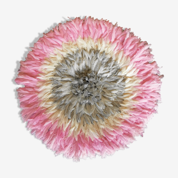 Juju hat pink and white in handmade feathers 80 cm