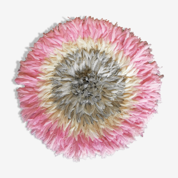 Juju hat rose et blanc en plumes fait main 80 cm