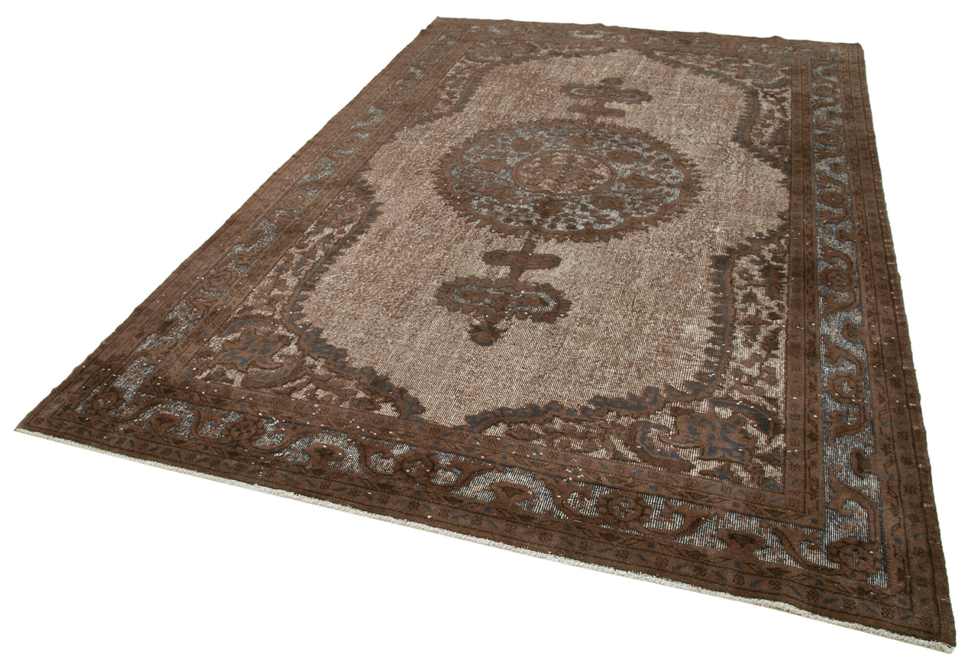 Hand-knotted carved anatolian 1980s 214 cm x 318 cm brown rug