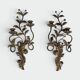 Pair of Two-Arm Wall Lights in Gold Metal with Leaf Decoration