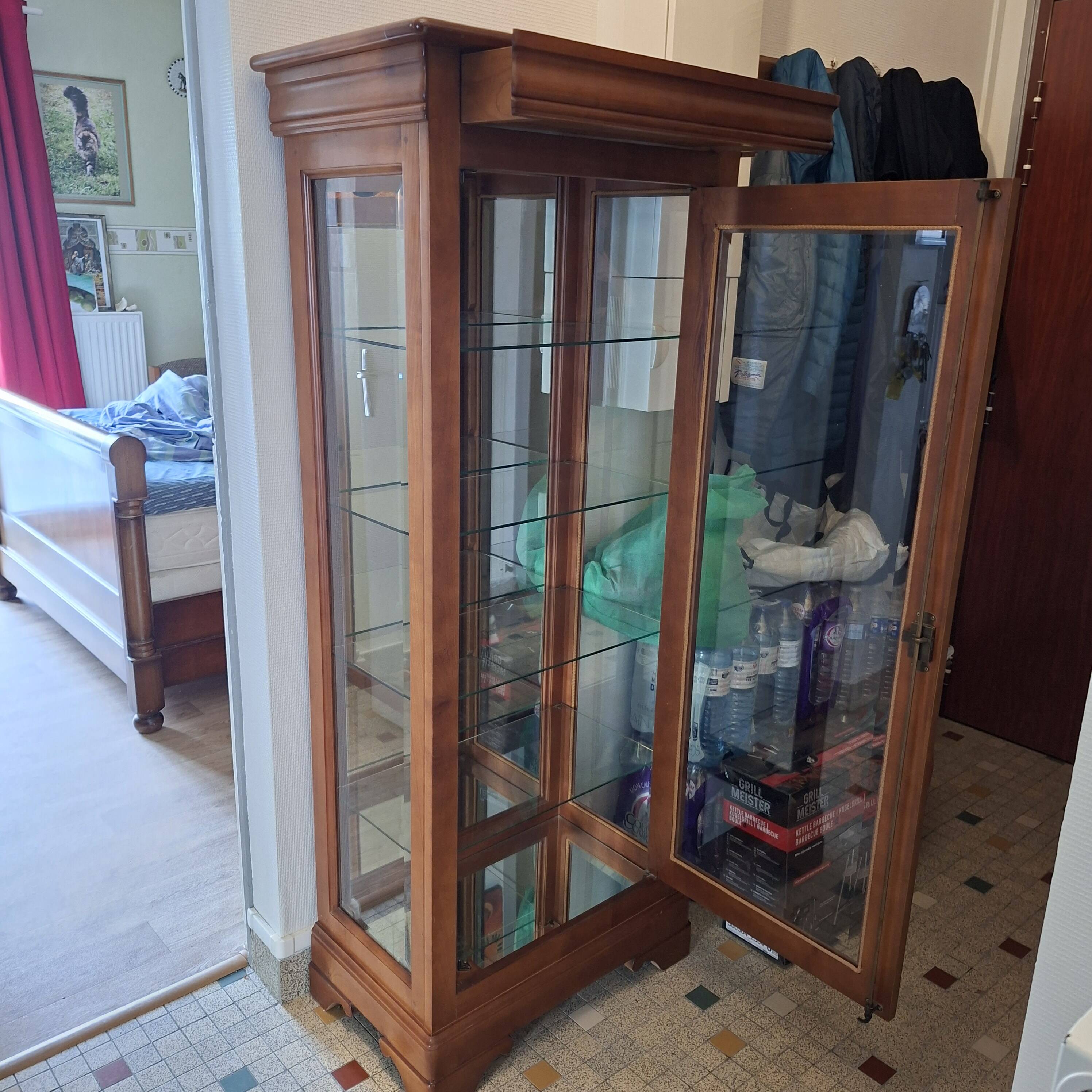 Vitrine merisier verre biseauté miroirs