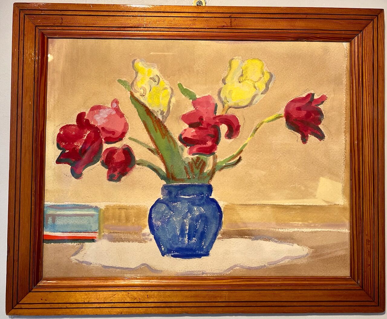 Old painting, still life with tulips, 70-80s