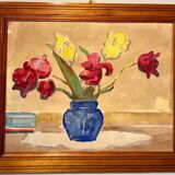 Tableau ancien, nature morte aux tulipes, années 70-80