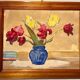 Tableau ancien, nature morte aux tulipes, années 70-80