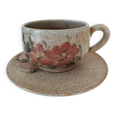Large stoneware cup and saucer with floral decoration – 1970s