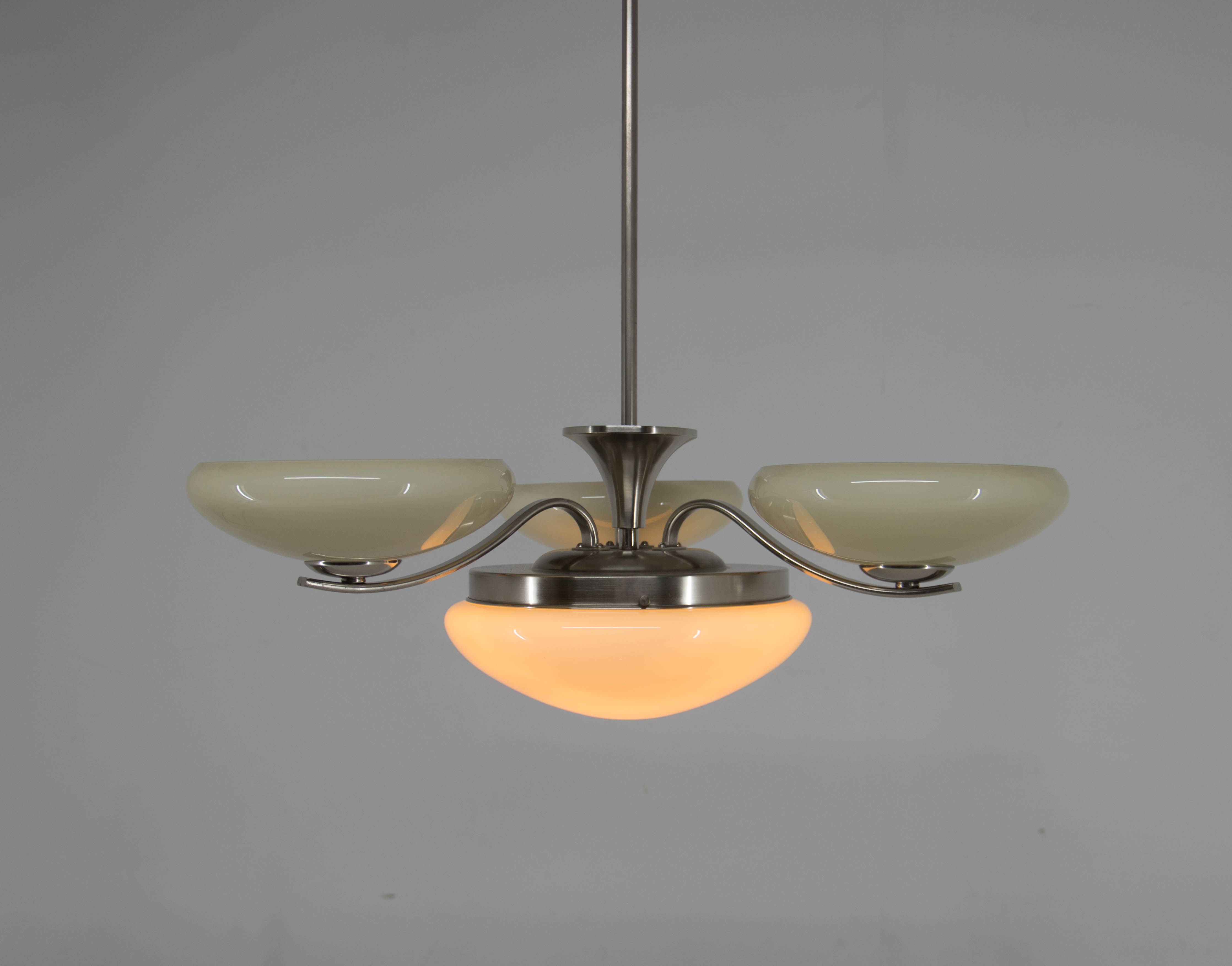 Art Deco Nickel-plating Chandelier, 1930s, Restored