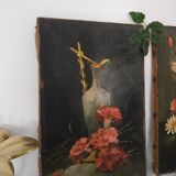 Old pitcher painting with carnations