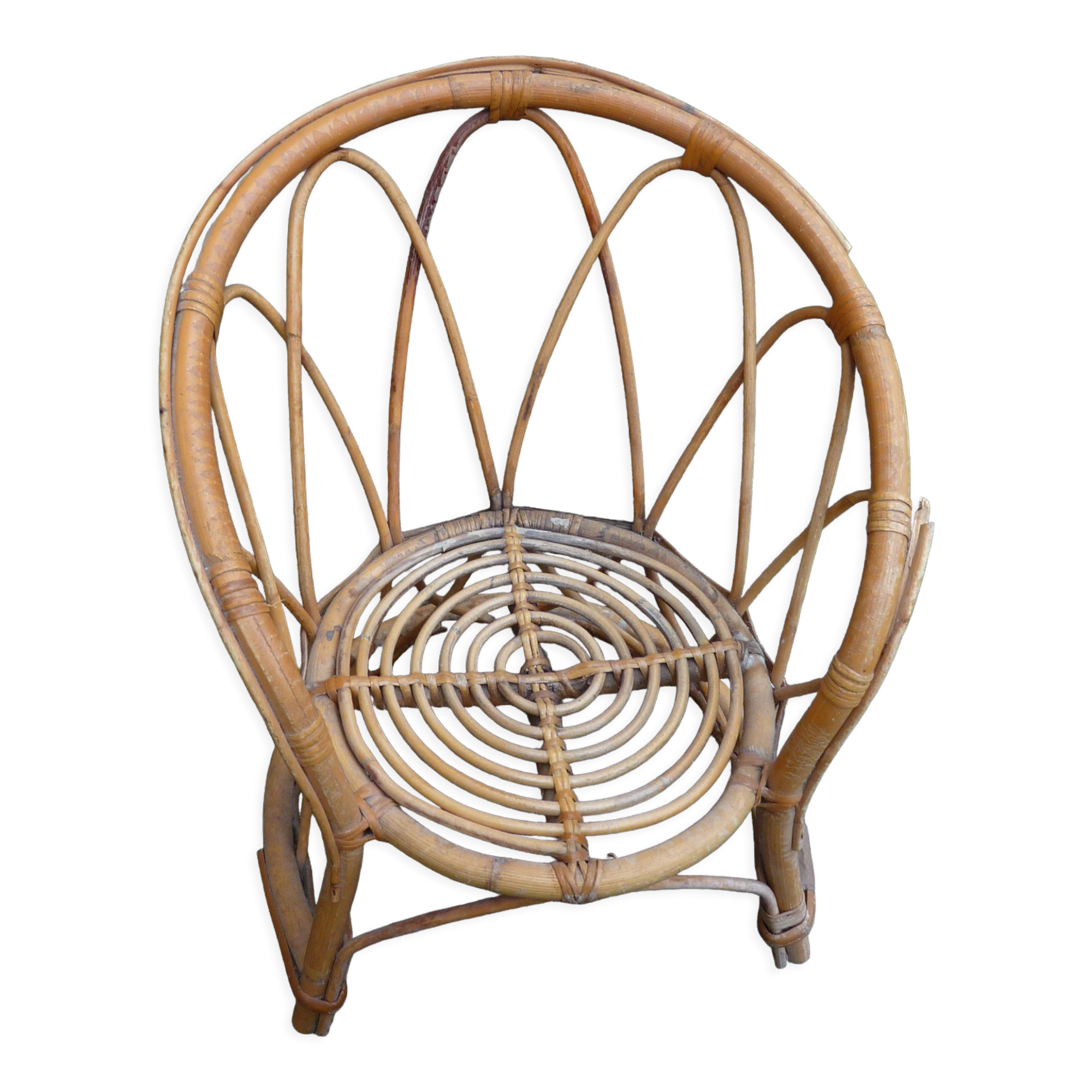 Small round rattan children's chair, vintage 70s