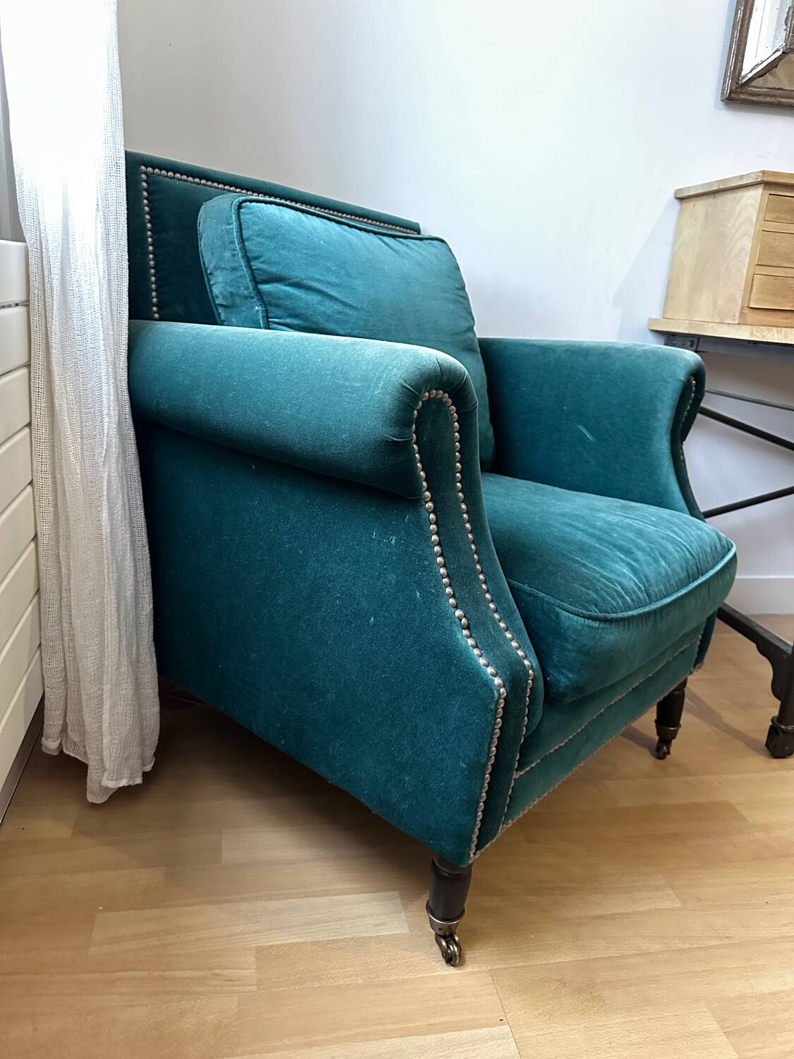 Chedderfield velvet studded armchair