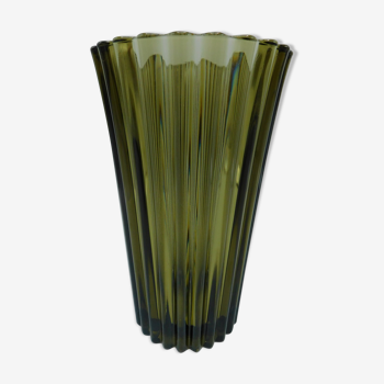 Vase en verre épais fumé vintage