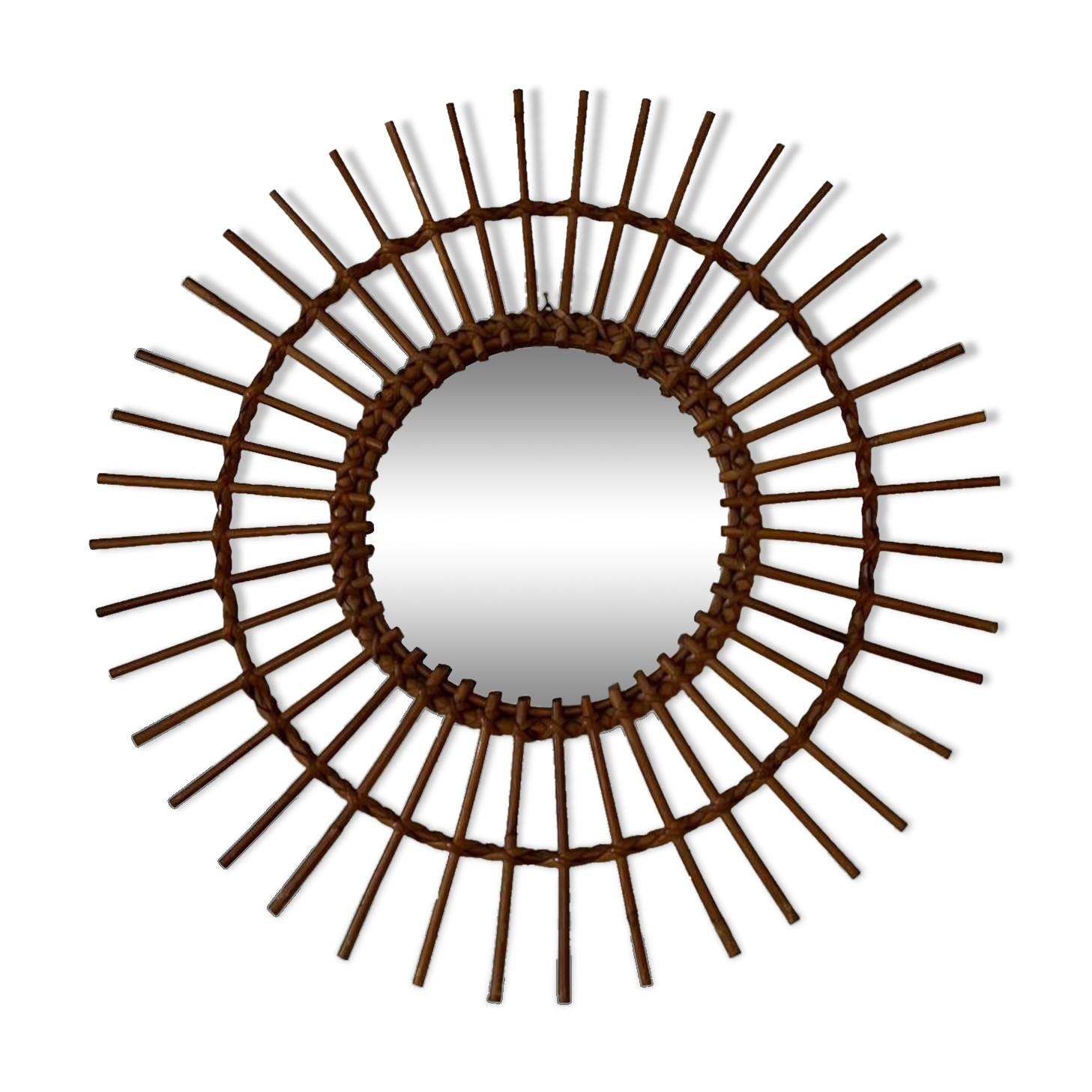 Large vintage rattan sun mirror