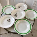 Set of 6 green and pink hollow plates Salins and Niderviller 40s