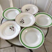 Set of 6 green and pink hollow plates Salins and Niderviller 40s