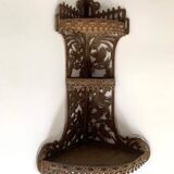 Hand-cut wooden corner shelf with bird decoration from the 1900s