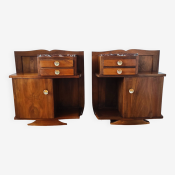 Pair of Art Deco 1930 walnut bedside tables
