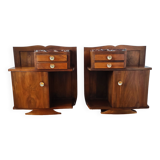 Pair of Art Deco 1930 walnut bedside tables