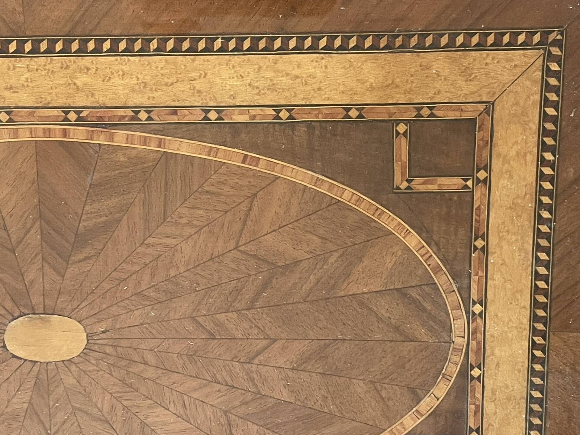 Large vintage tray, wood marquetry under glass
