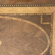 Grand plateau vintage,  marqueterie de bois sous verre