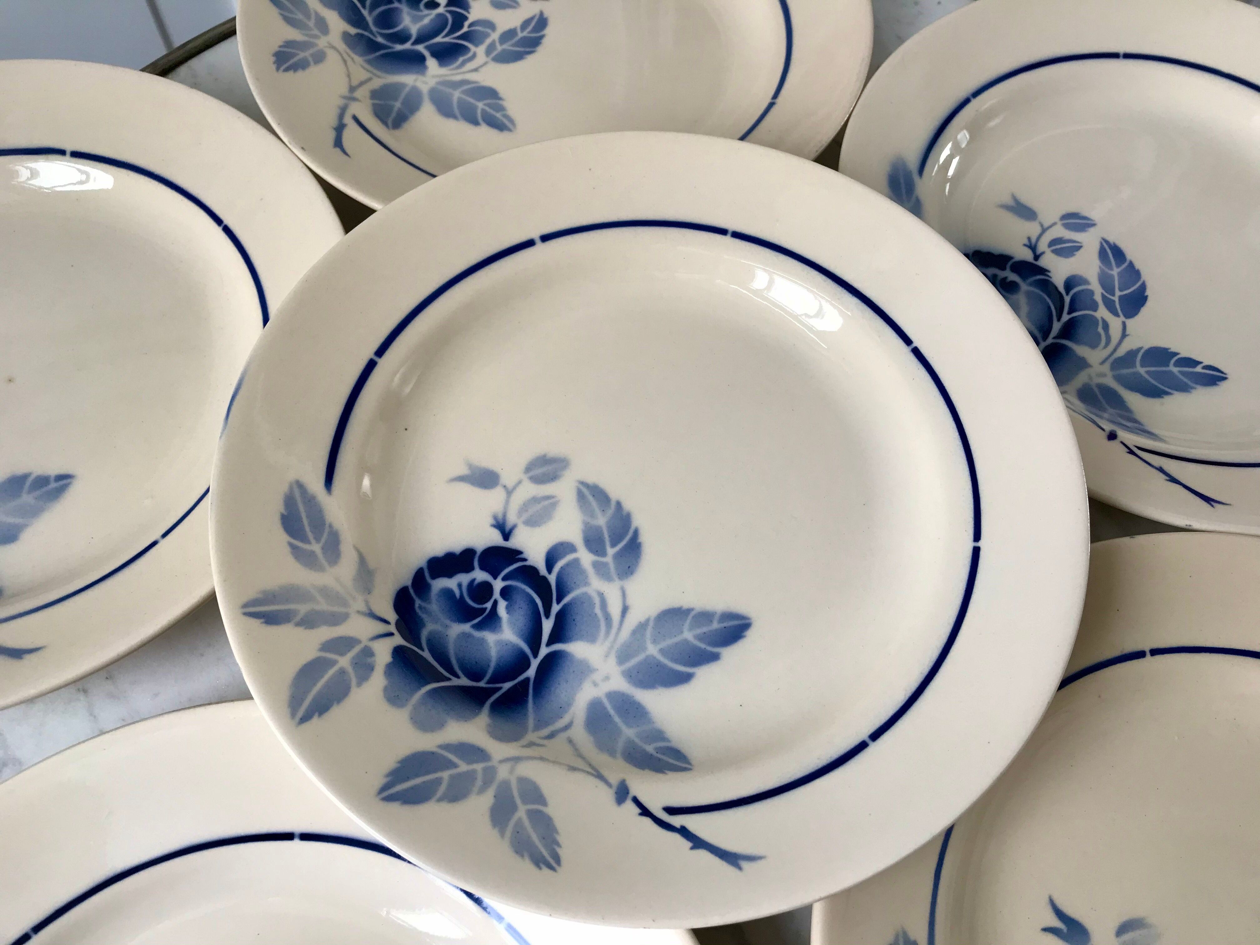 Set of 6 dessert plates blue flowers saint-amand 30s-40s