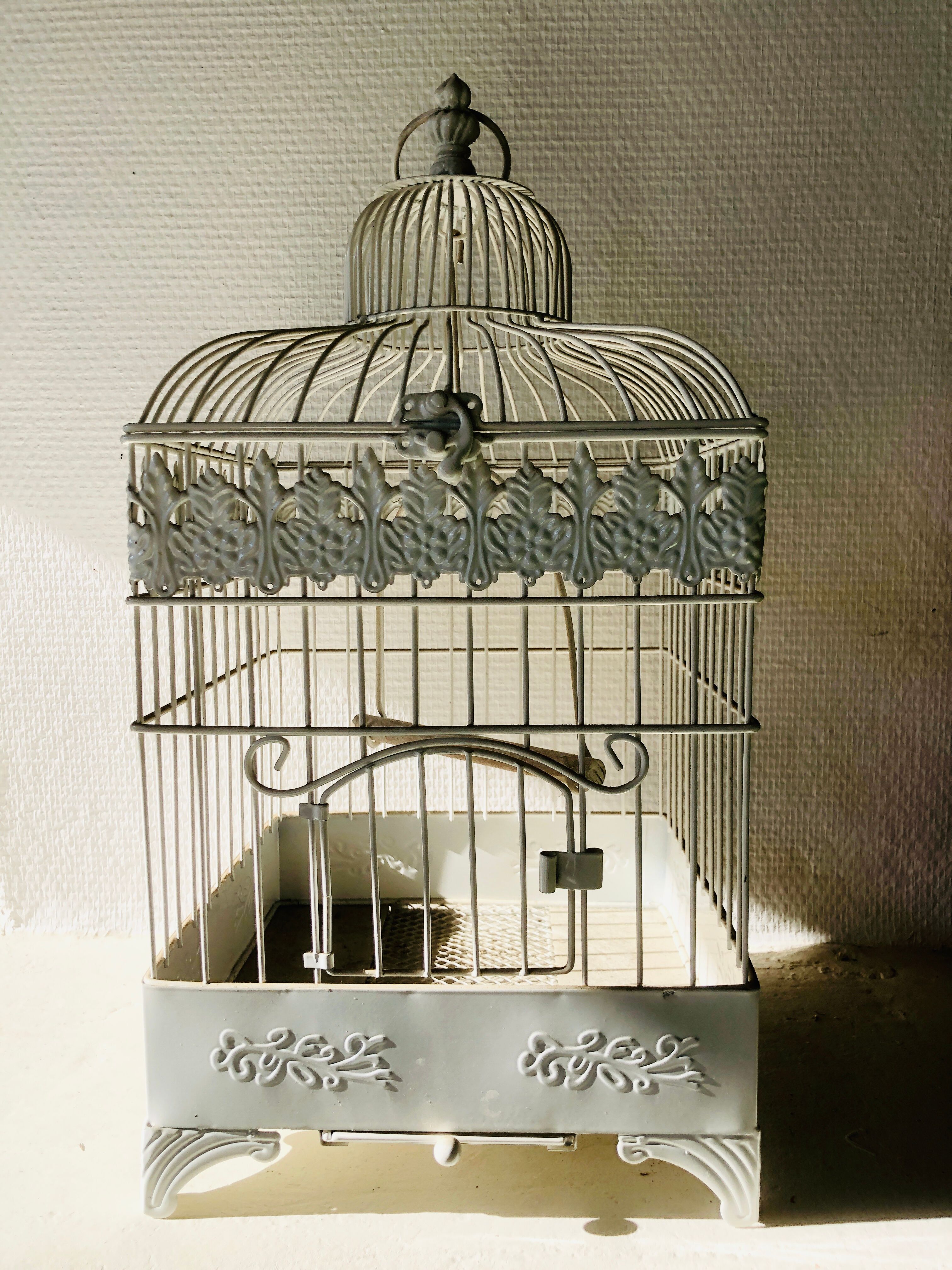White patinated iron birdcage