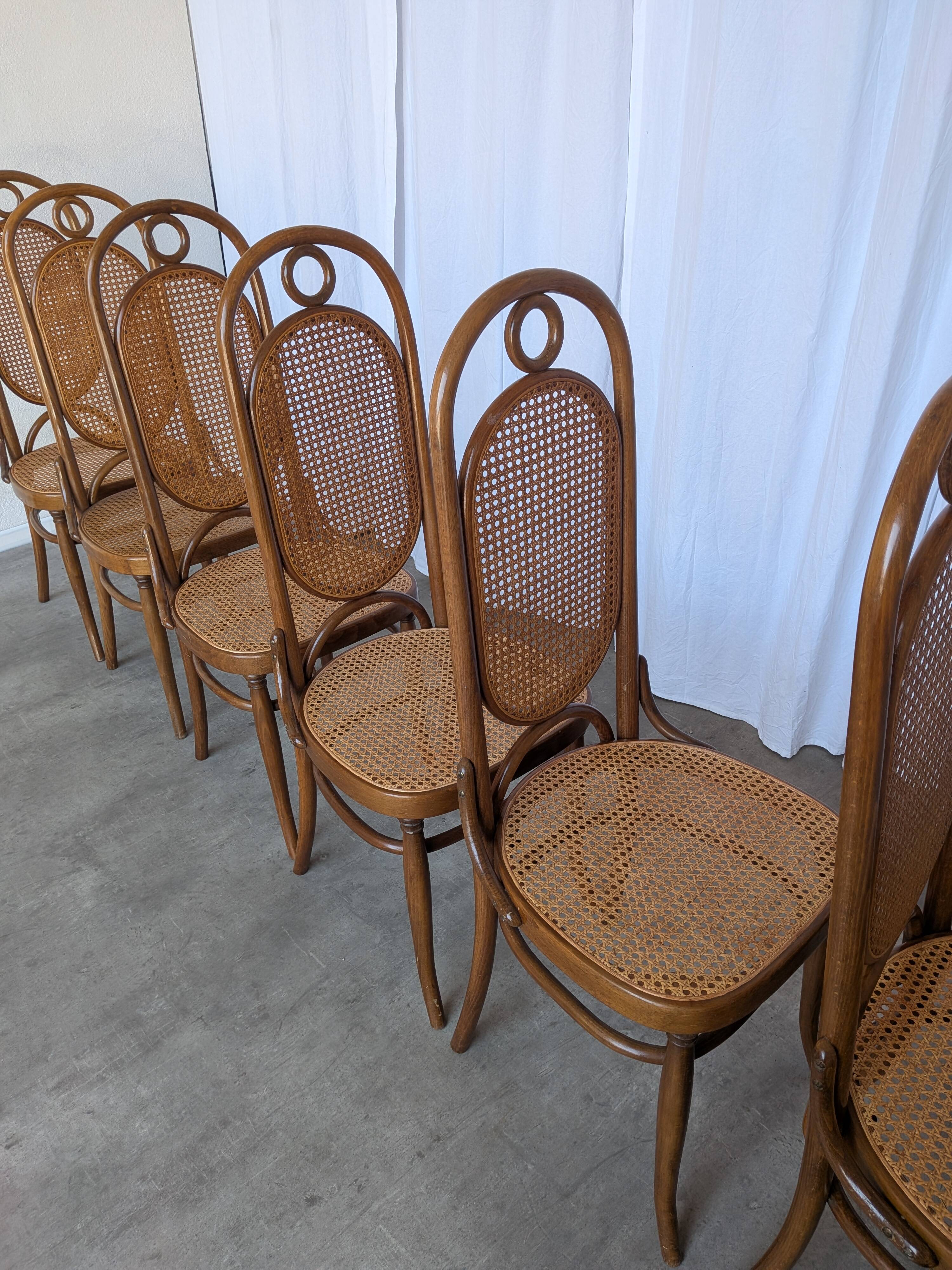 Set of 6 Mid-century Bentwood Cane Dining Chair, Thonet Style, 1970s Yugosl