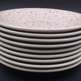Set of 9 dessert plates in earthenware of Sarreguemines - Décor of pink flowers - 1970