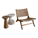 Reclining armchair in natural wood and woven rattan