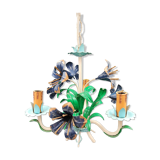 Chandelier metal flowers polychrome three arms vintage