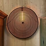 Old lamp in wood and metal worked with integrated lamp.