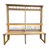 Vintage portemanteau XL en bois avec banc