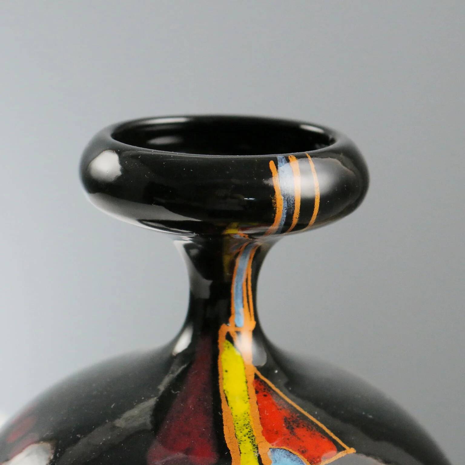 Vintage Verzolini ceramic vase with colourful decoration, Italy, 1970s.