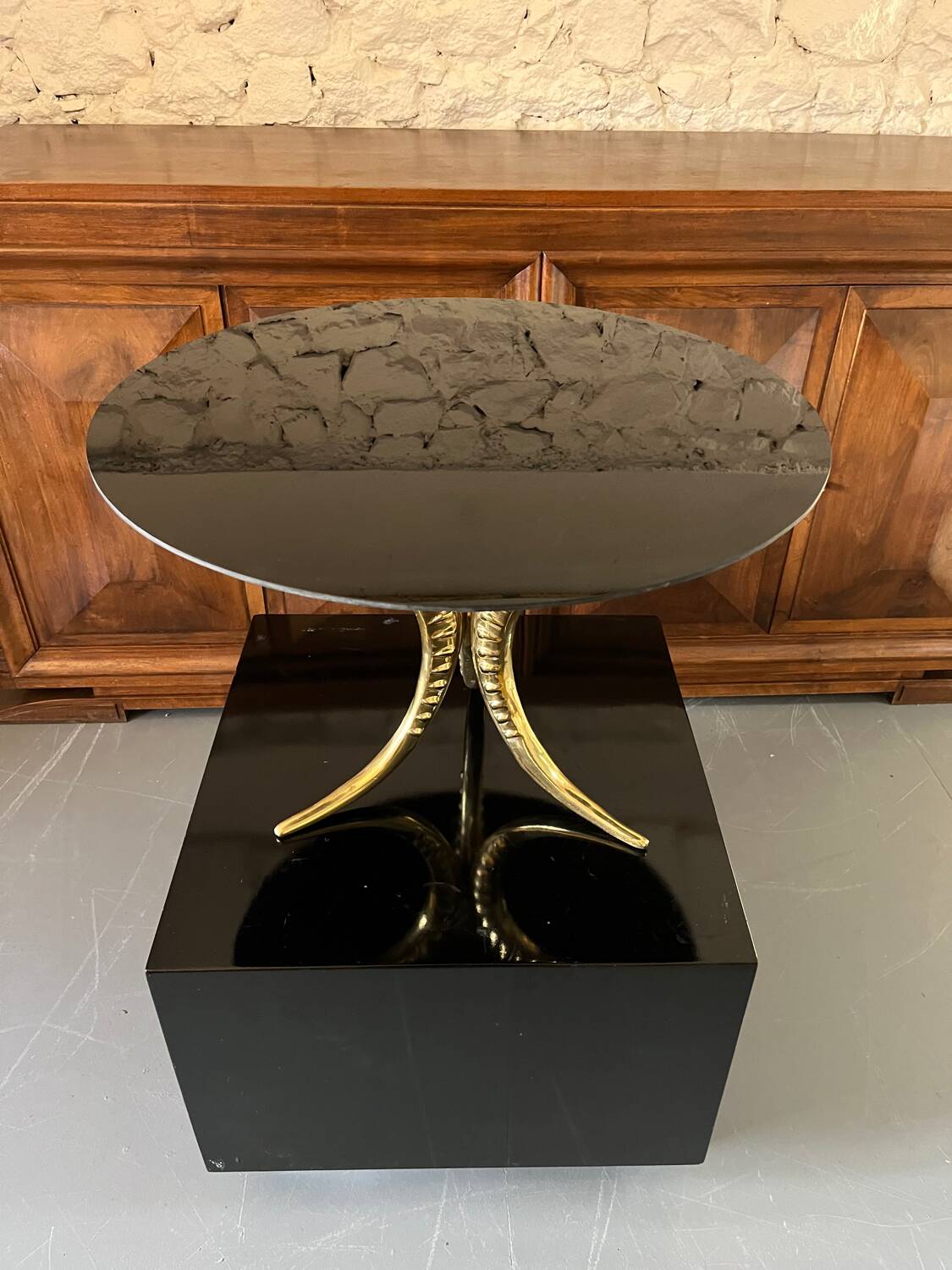 70's side table in brass and glass