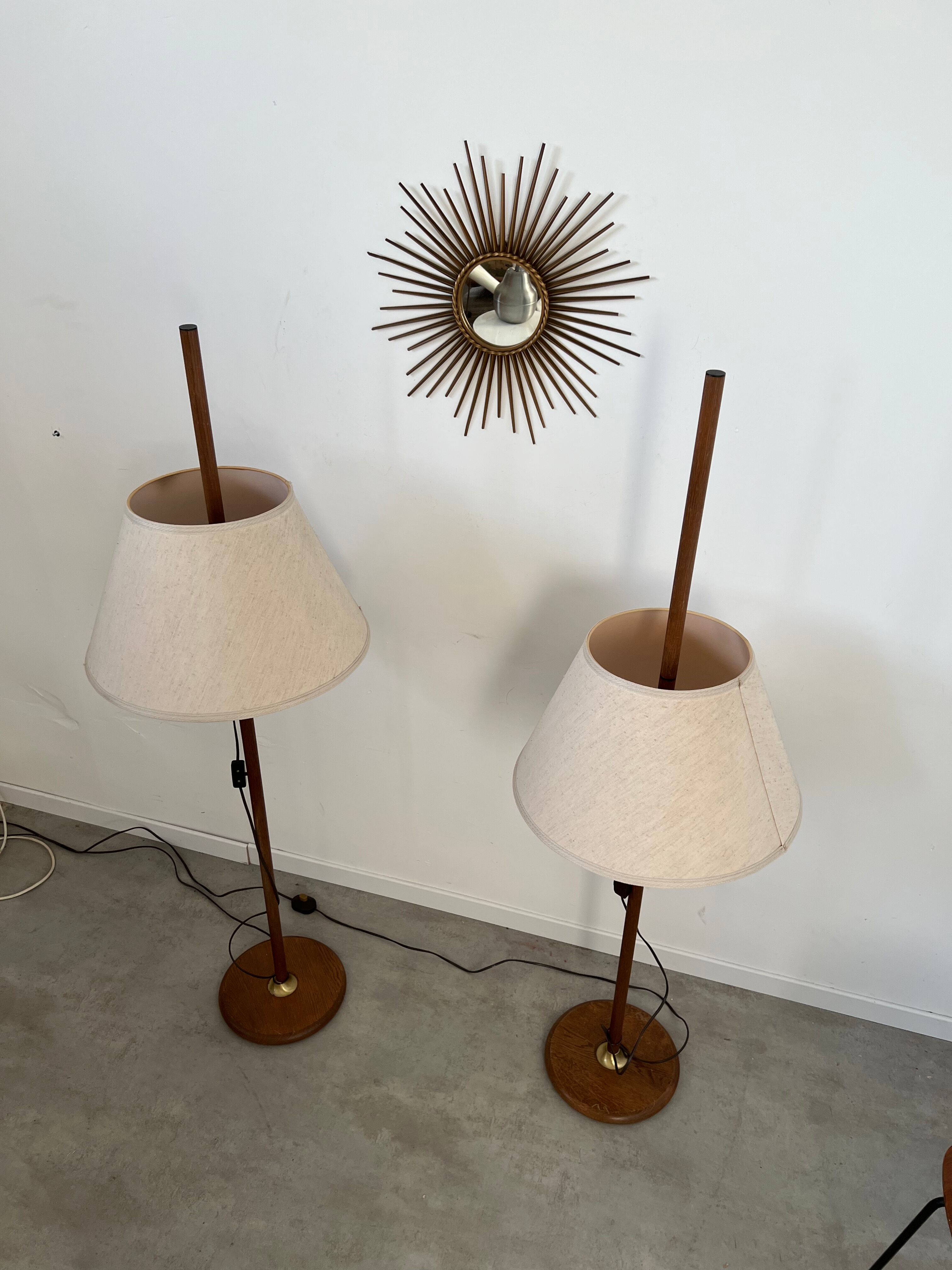 2 old adjustable floor lamps temde design in vintage scandinavian solid teak