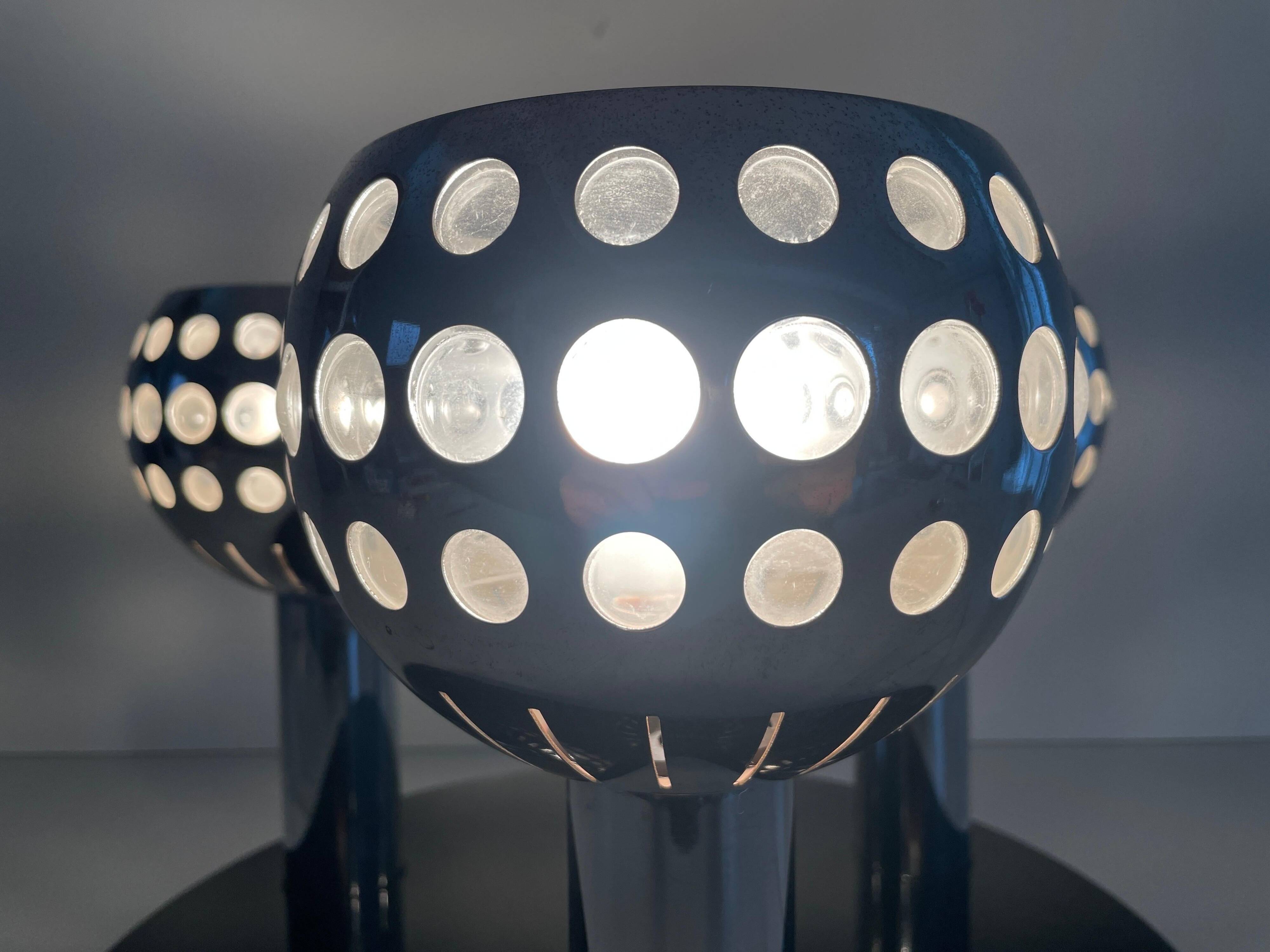 Mid-century ceiling light with 3 shades and wooden base, 1960s, Italy.