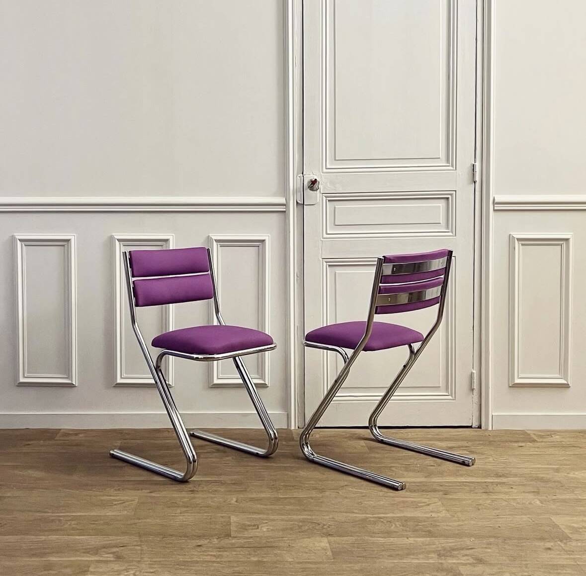 Lot de 2 chaises vintage tubulaire chrome 1960-1970