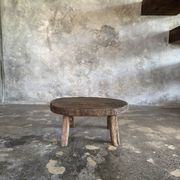 Small stool or small oval side table in solid teak wabi-sabi H24 53