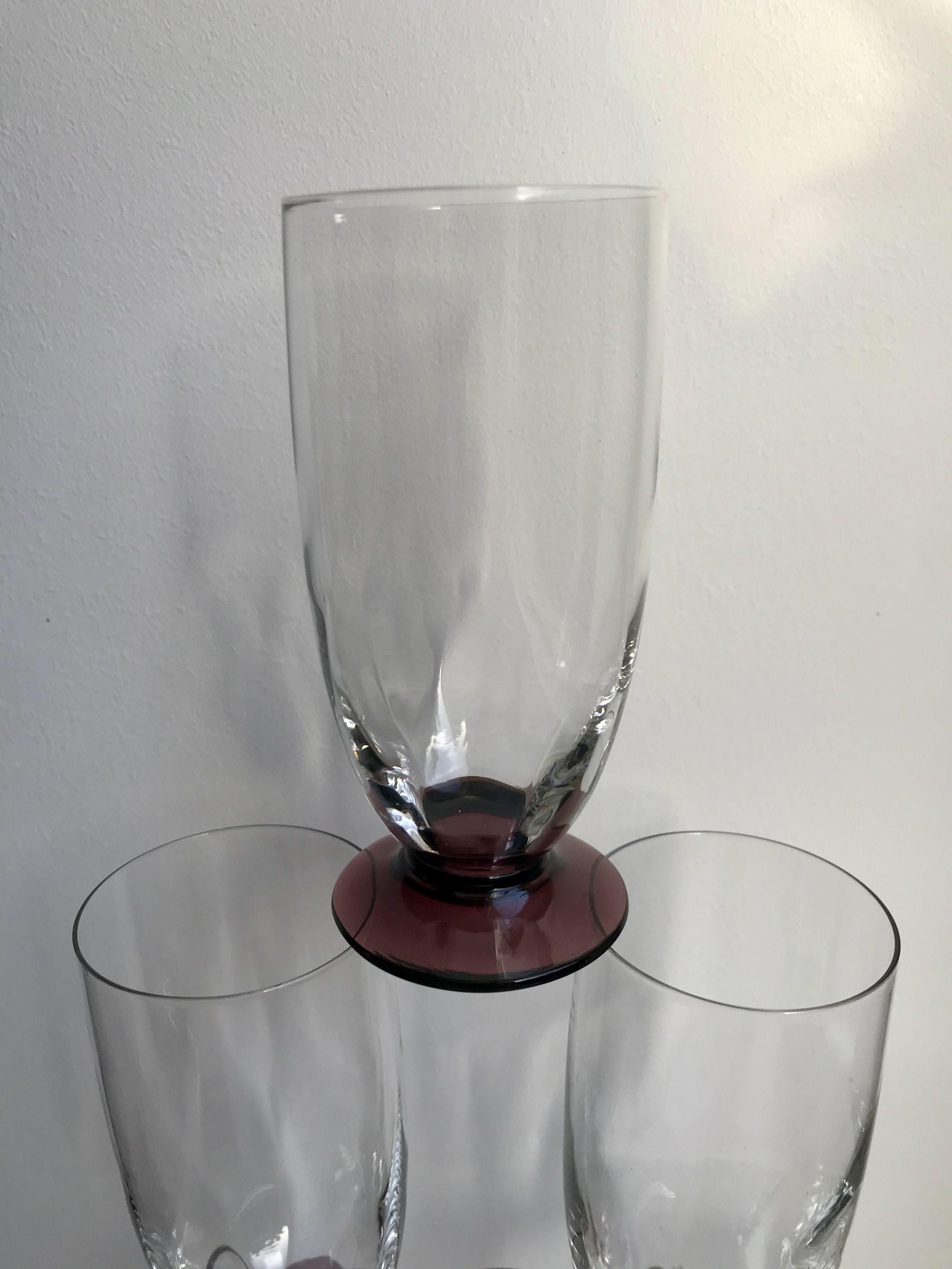 Set of 6 champagne flutes with purple feet Art Deco 30s