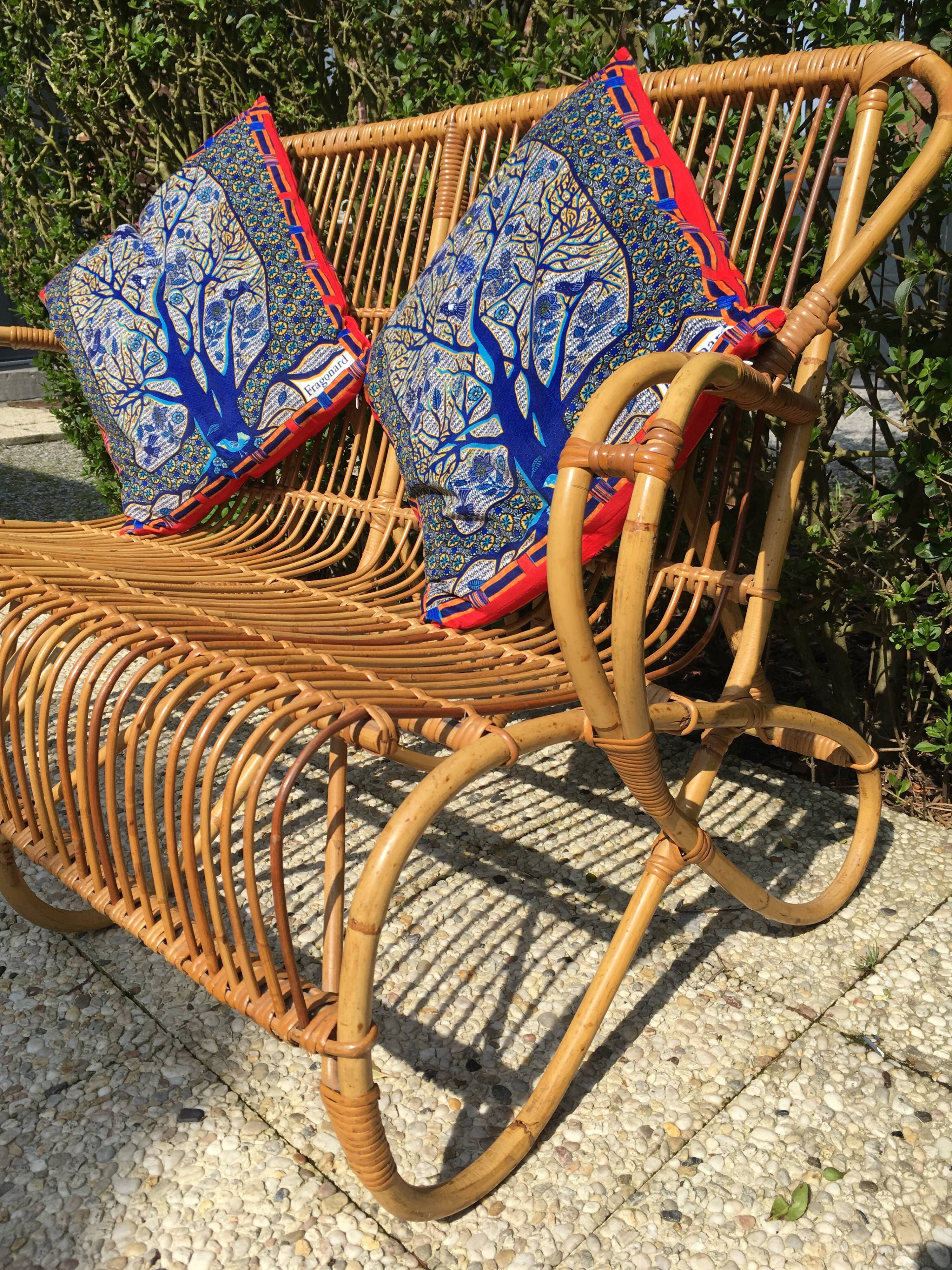 Vintage 60s rattan bench