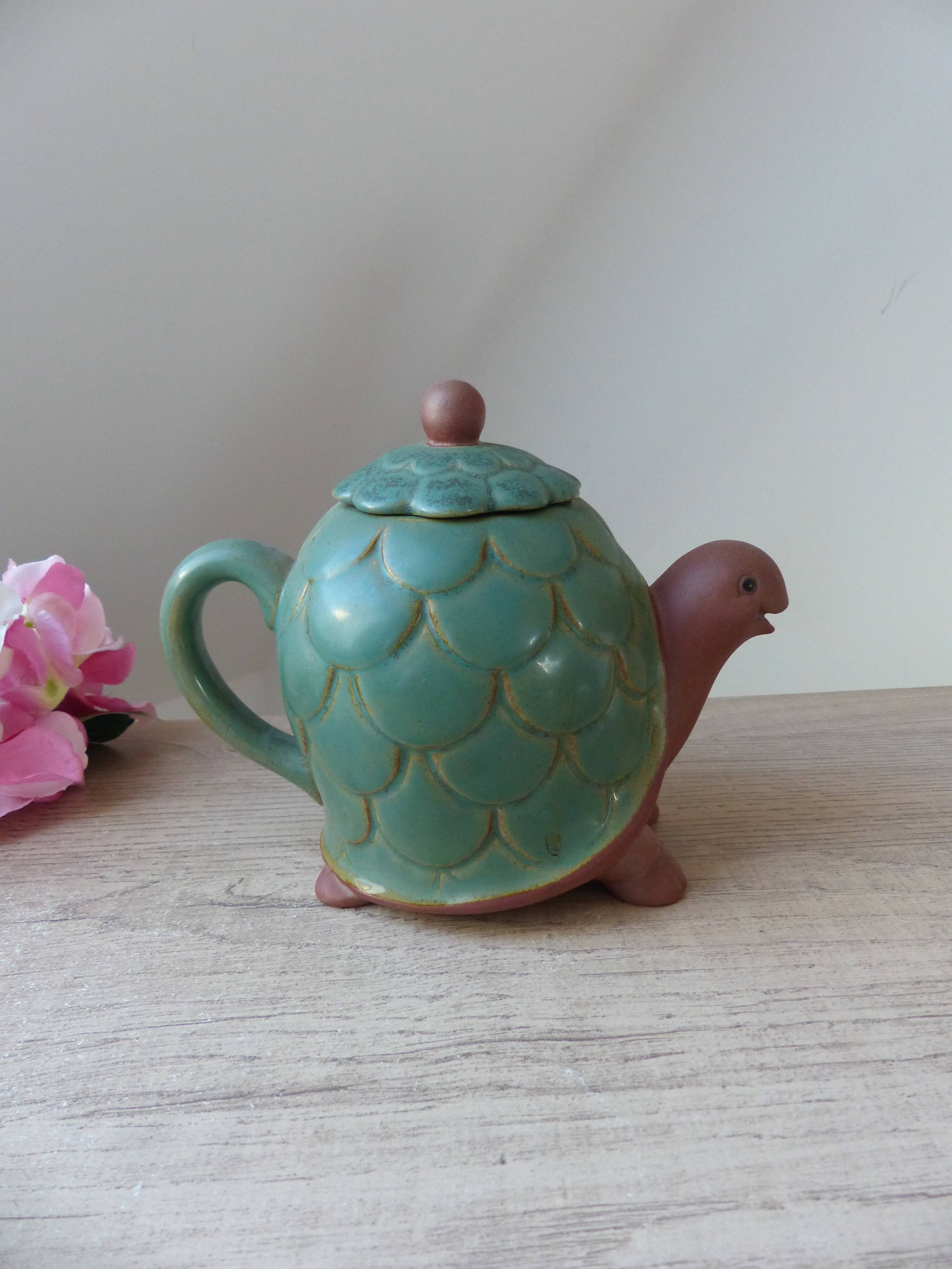 Vintage authentic teapot zoomorphic turtle sandstone japan