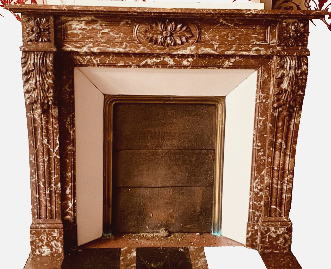 Louis XVI Style Fireplace In Speckled Red Marble 20th Century