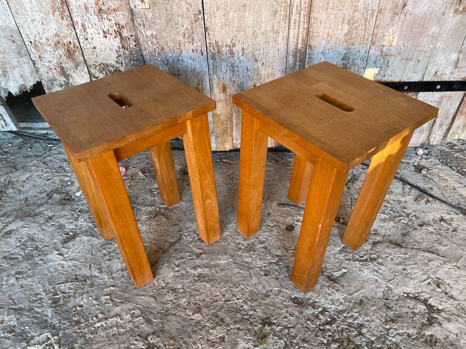 Pair of Vintage Raw Wood Stools