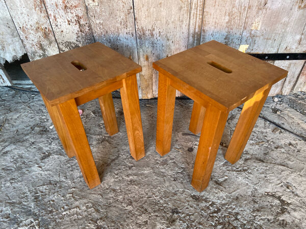 Paire de Tabouret Bois Brut Vintage
