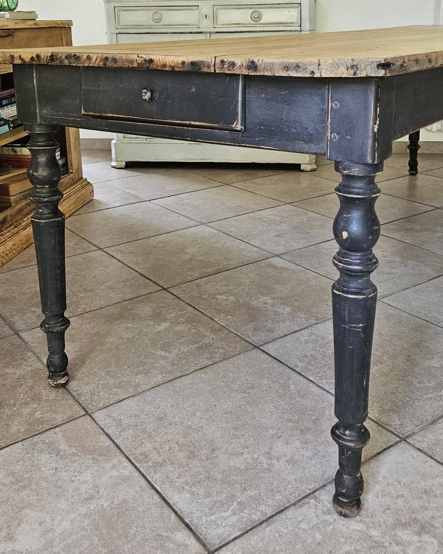 Table de ferme chêne massif 250cm d’office vintage 10-12 personnes