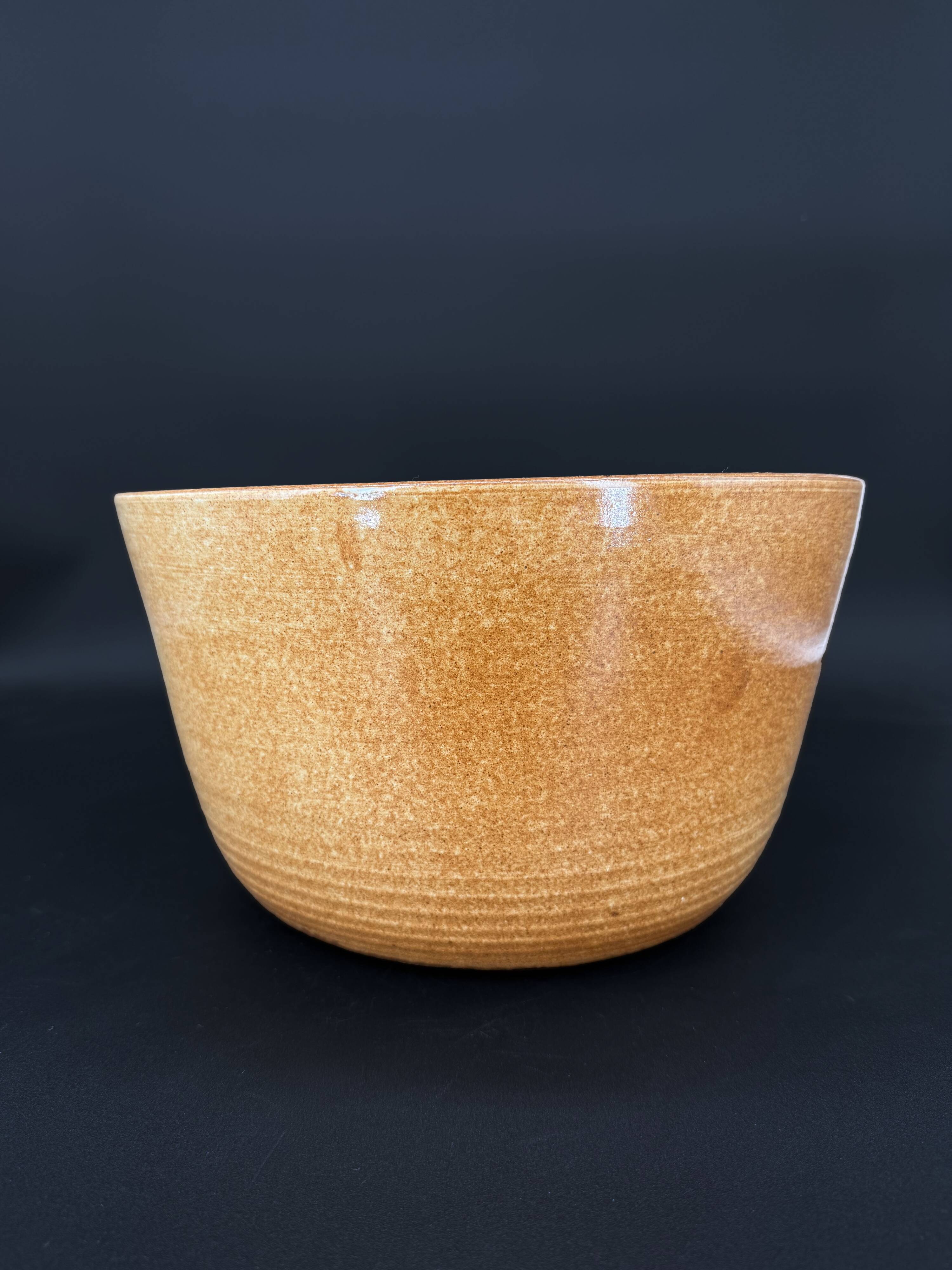 Vintage glazed stoneware large salad bowl, France