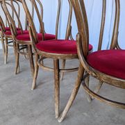 Set of 6 Vintage Bentwood Dining Chairs Set: 1970s , Red Uphols