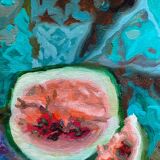 Table "Still Life in the Pasteque" HSP signed, André Claudot's school