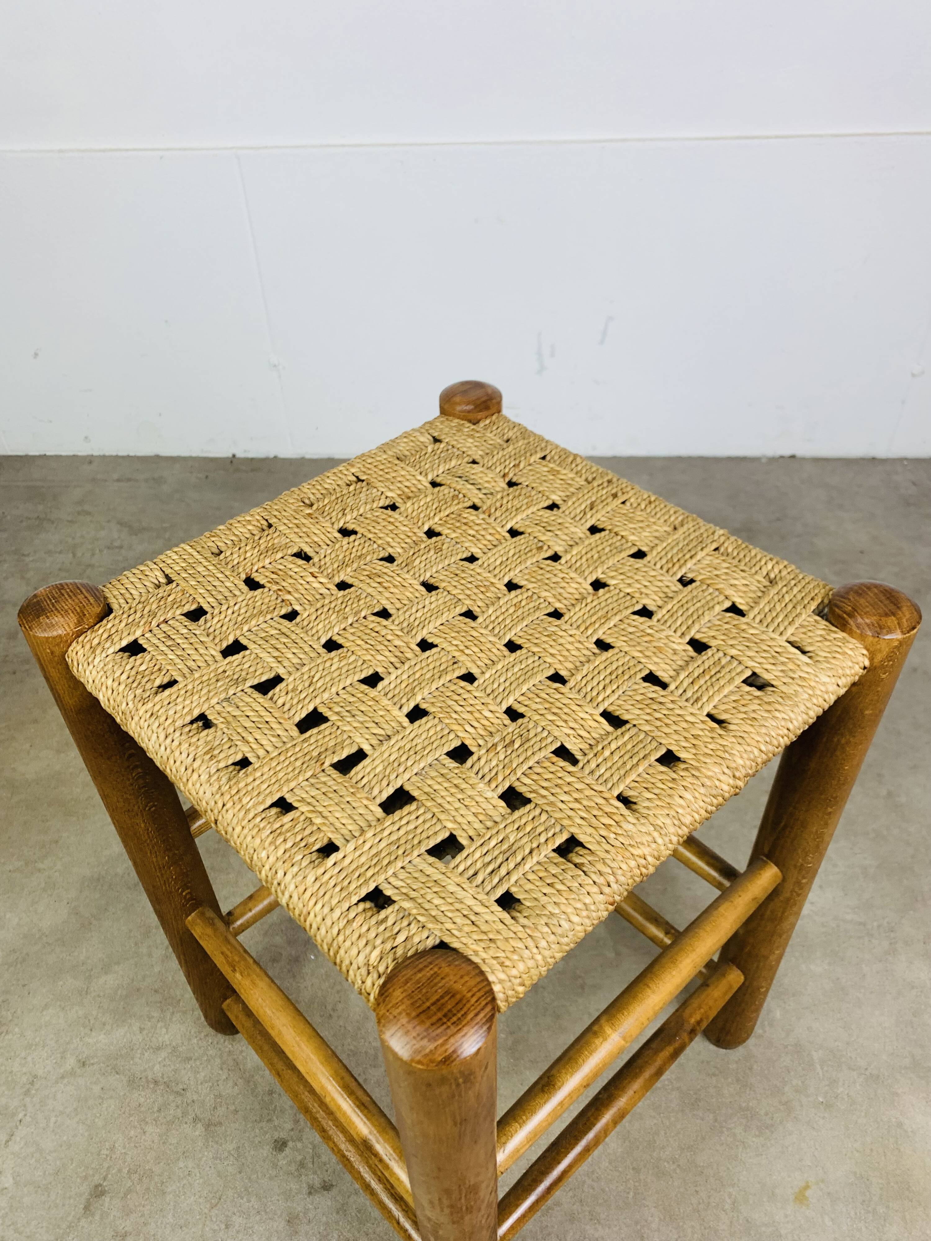 Vintage wooden and rope stool, 1960s
