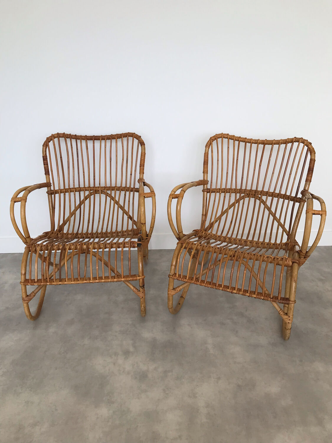 Pair of vintage rattan armchairs
