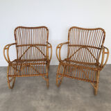 Pair of vintage rattan armchairs