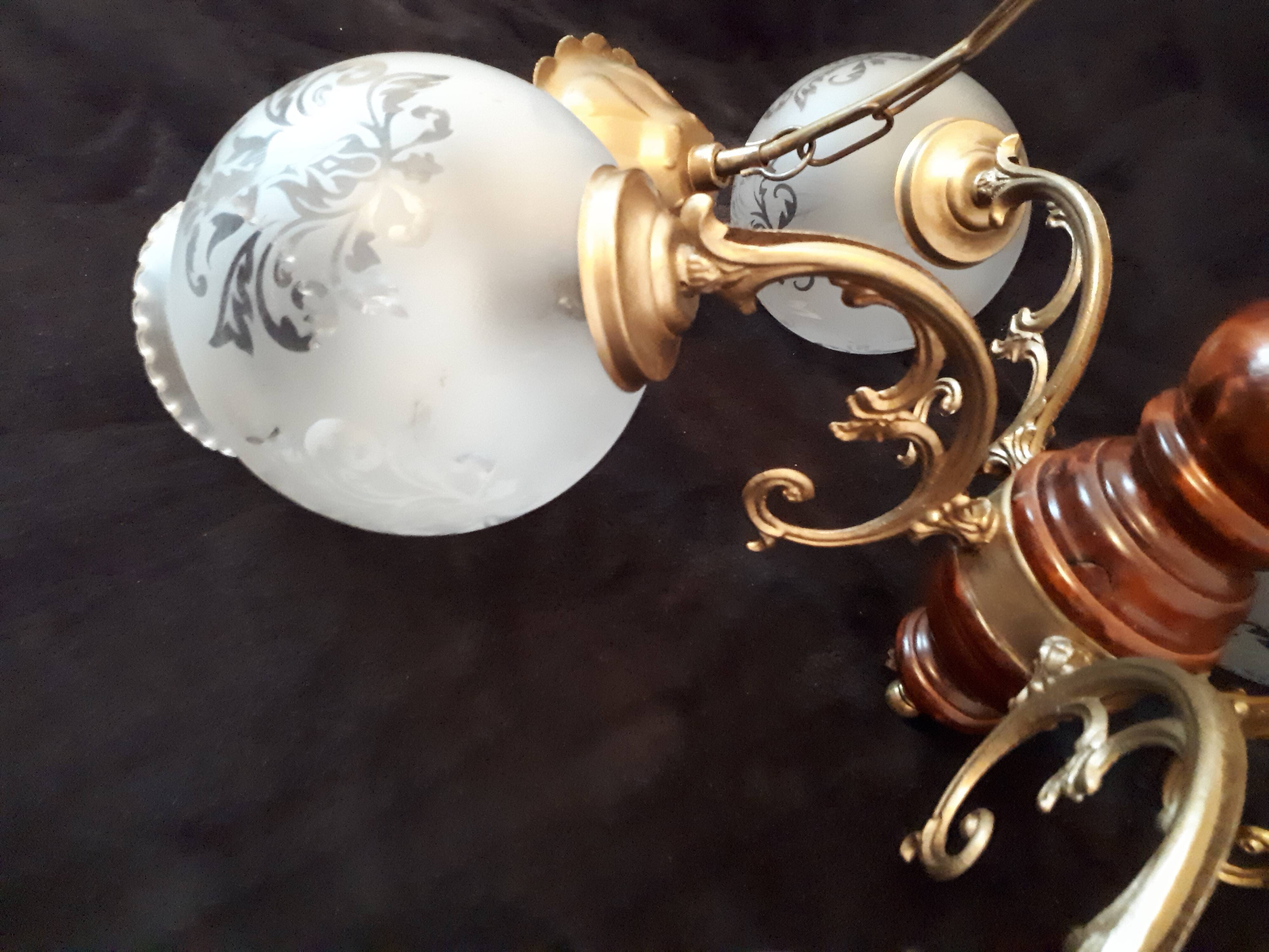 Lustre italien 1970 laiton et bois